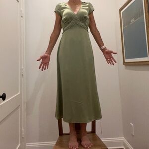 Reformation Green Silk Midi Dress